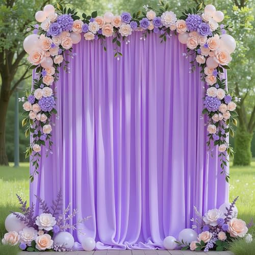 Asee'm 10x8FT Lavender Purple Backdrop Curtains for Parties, Polyester Photo Fabric Curtain Backdrop Drapes for Birthday W...