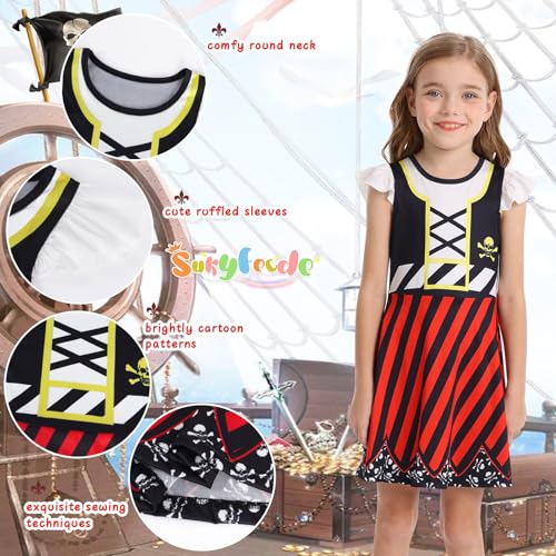 Sukyfecde Girls Pirate Dress Buccaneer Costume Kids Birthday Party Dress Halloween Cosplay Outfits