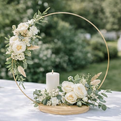 6 Pack Floral Hoop Centerpieces with Stand, 14 Inches Metal Rings for Crafts DIY Centerpieces Table Decoration with 6 Inch...