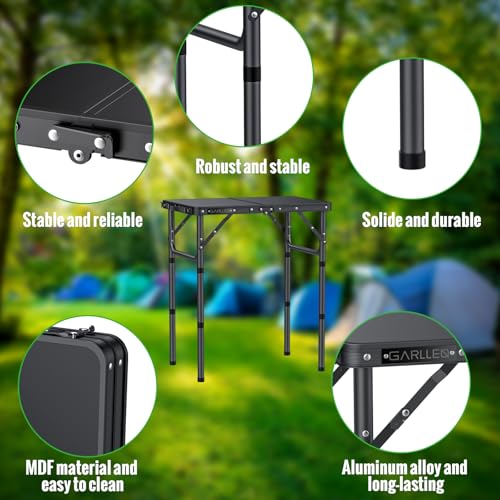 GARLLEN 2ft Folding Camping Table, 3 Adjustable Height Lightweight Folded Picnic Table, Portable Aluminum Grill Table for ...