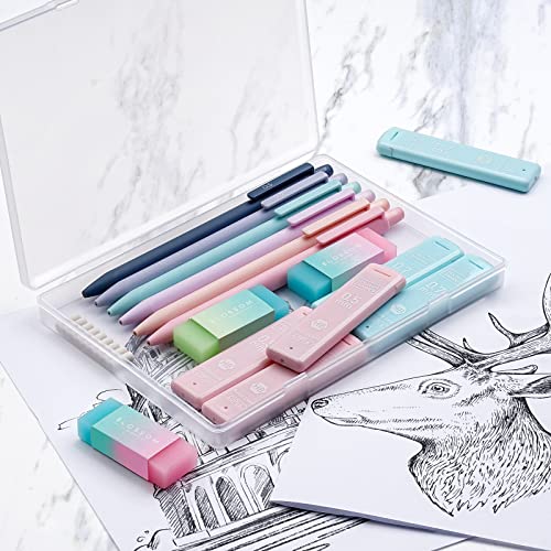 Four Candies Cute Mechanical Pencil Set, 6PCS Pastel Mechanical Pencils 0.5 & 0.7mm with 360PCS HB Leads, 3PCS Erasers and...