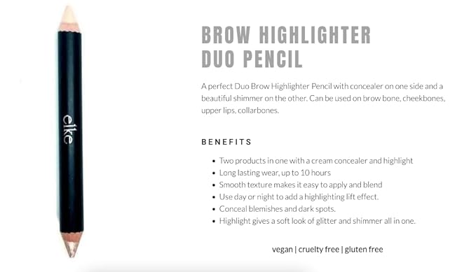 elke DUO BROW HIGHLIGHTER PENCIL (Warm | Cream - Soft Sand) soft shimmer sheen highlighter, concealer corrector.