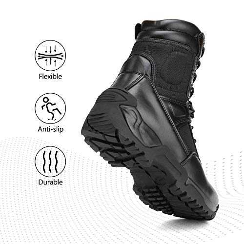 NORTIV 8 Mens Military Tactical Work Boots Hiking Side Zip Leather Outdoor Motorcycle Combat Boots Response