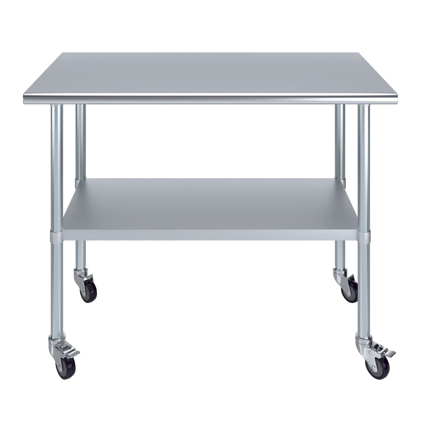 AmGood 24 in. x 48 in. Stainless Steel Work Table with Wheels | Metal Kitchen Food Prep Table | NSF