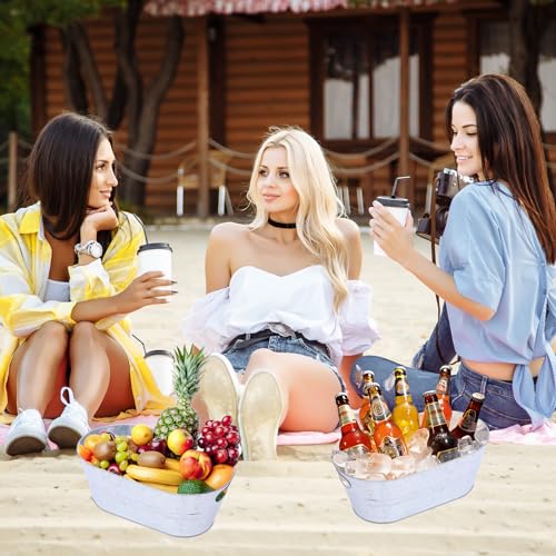 Hyuetrsa 4 Pcs Galvanized Tub 4 Gallon Ice Bucket Large Metal Drink Buckets with Carry Handles for Bar Party Supplies, Col...