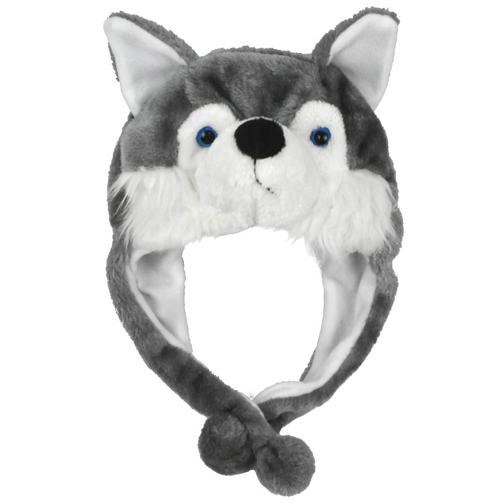 Lacheln Animal Plush Hats for Boys Girls Women Men Halloween Party Costume Winter Soft Warm Funny Beanies for Teen Adult,Husky Dog