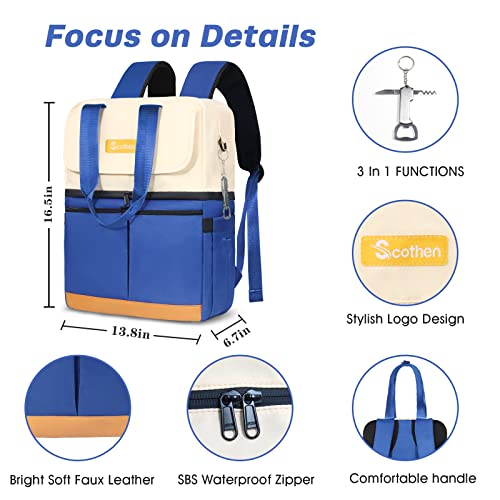 Scothen Backpack Cooler with Double Decker & 12 Ice Packs- Keeps 36 Cans Cold for Up to 24 Hours- Waterproof & Leak Proof ...