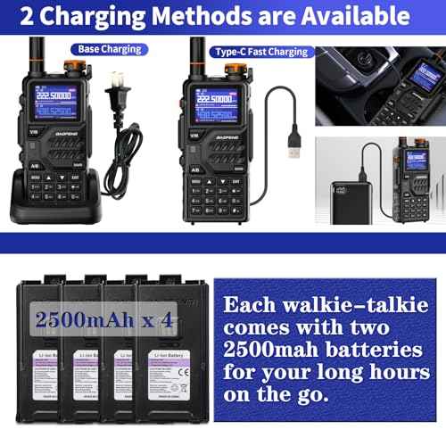 BAOFENG K5PLUS Tri Band Ham Radio Handheld,Walkie Talkies Long Range NOAA Weather Receiver High Power Two Way Radios with One Key Frequency Match,USB C Charger,999CH with Extra 2500mAh Battery 2 Pack
