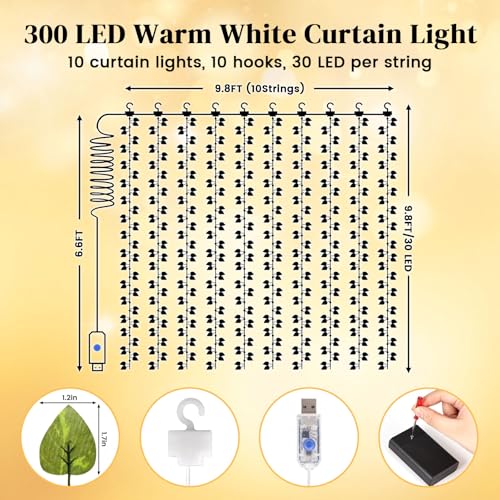DomeStar Vines with Light for Bedroom, 300 LED Fairy Lights with Vines, Curtain String Lights with Remote for Dorm, Weddin...