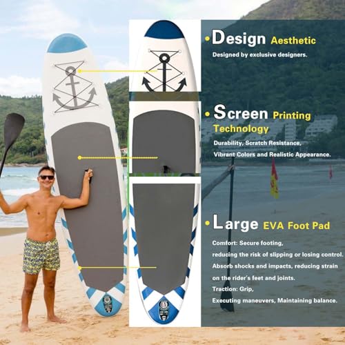 Inflatable Paddle Board,Stand Up Paddle Board,Anti-Slip EVA Deck,Complete SUP Accessories for All Skill Levels,Widened Pad...