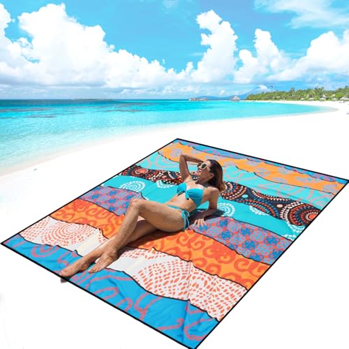 AISPARKY Beach Blanket Waterproof Sandproof, Oversized Large Beach Mat 79" X 83"/120"x108" for 1-8 Adults, Quick Drying&Co...