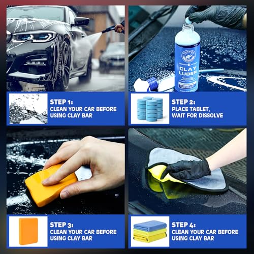 TEAWOO Clay Bars Kit, 6 Clay Bars & 20 PCS Lubricant Tablets, Complete Car Detailing Kit, Spray Bottle, Disposable Gloves ...
