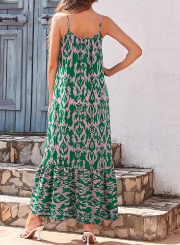 Dokotoo Women Summer Dresses 2026 Spaghetti Strap Scoop Neck Smocked Ruffle Flowy Boho Maxi Dress
