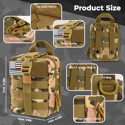 IFAK Trauma Kit with Tourniquet, 4-Inch Israeli Bandage, Tactical First Aid Kit for Car, Camping, Hiking and Travel with M...