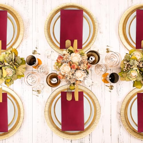 KAMMAK Burgundy Napkins Disposbale Wine Red Cloth like Paper Dinner Napkins with Pocket 100 Pack Guest Hand Towel for Part...