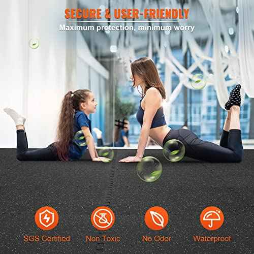 VEVOR 0.56Inch Gym Flooring for Home Gym, Rubber Top with High Density EVA Foam, 25 x 25 Inch Gym Floor Exercise Equipment Mats, Interlocking Gym Mats, Puzzle Workout Mats