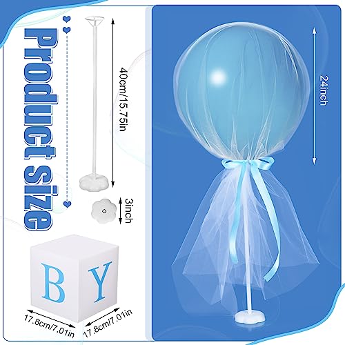 Wettarn 4 Set Blue Boy Baby Shower Table Centerpiece Decor 24'' Tulle Tutu Balloon with Letter Boxes Gender Reveal Centerp...