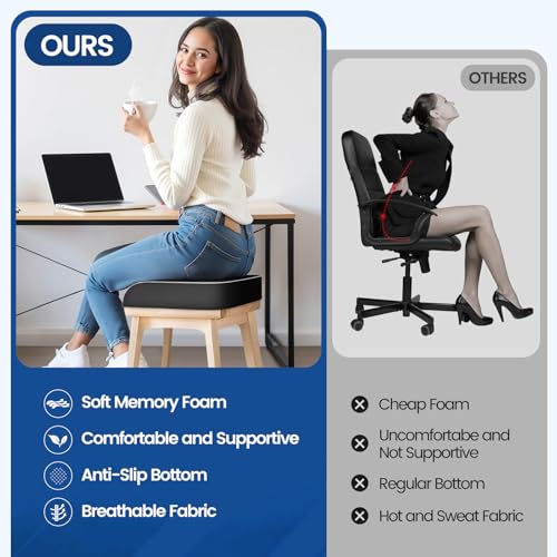 SweetSlubr Seat Cushion for Tailbone Pain Relief, Office Chair Cushion, Memory Foam Large Chair Cushion with Non-Slip Cove...