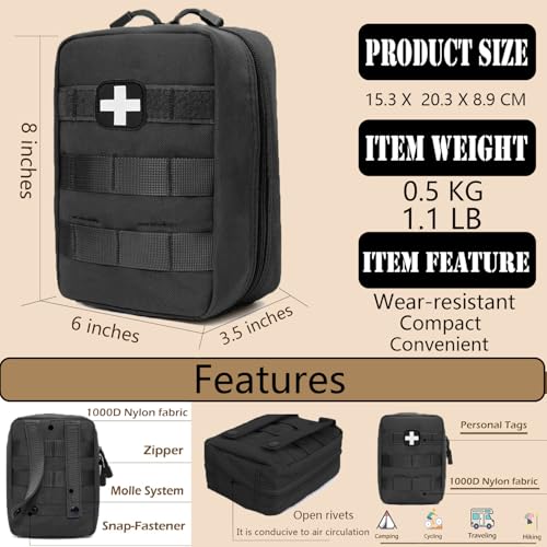 First Aid Kit EMT Medical IFAK Pouch, Molle Tactical Med Emergency Trauma Bag for Camping Home Car Hiking Hunting (Black)