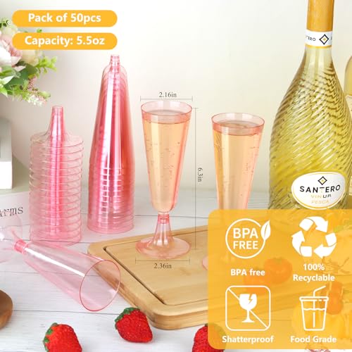 mwellewm 50 Pcs Plastic Champagne Flutes, Disposable Clear Champagne Glasses 5oz Plastic Wine Glasses, Assemble Champagne ...