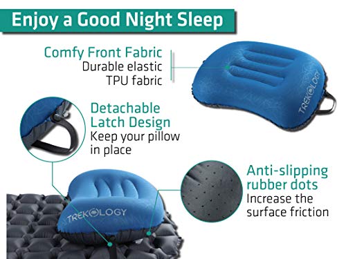 TREKOLOGY Ultralight Inflatable Camping Travel Pillow - ALUFT 2.0 Compressible, Compact, Comfortable, Ergonomic Inflating ...