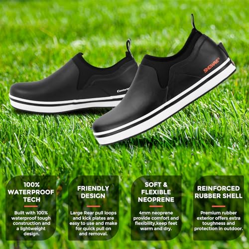 Showave Deck Shoes for Women Waterproof Garden Shoes Slip-on Rain Shoes Breathable Ruber Mud Shoes for Outdoor Fishing Wal...