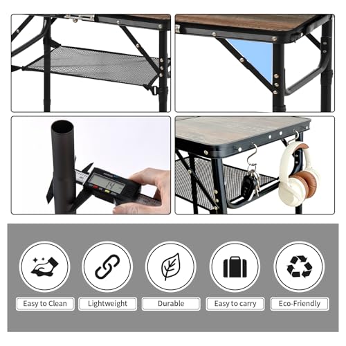 Kcmploro Folding Picnic Table 2ft Portable Camping Table Adjustable Heights Metal Aluminum Lightweight Foldable Small Outd...