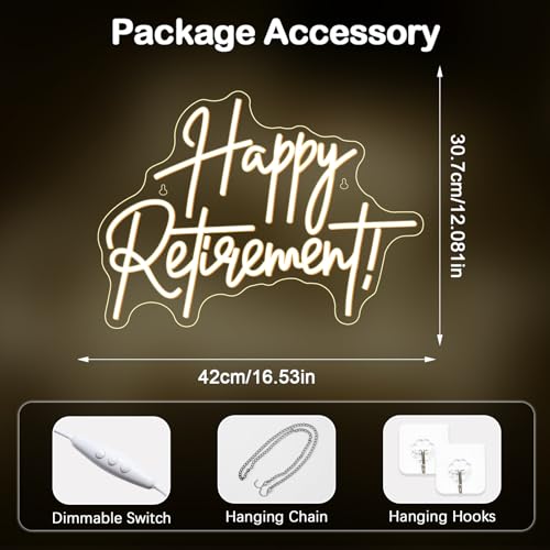 LooKLight Happy Retirement Neon Sign Dimmable Neon Signs For Wall Decor Led Lights For Birthday Party Room Bedroom Decorat...