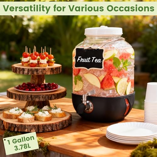 Bandesun 1 Gallon Glass Drink Dispensers For Parties, Leakproof/Crack-resistant Beverage Dispenser with Silicone Protectiv...