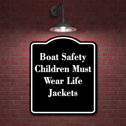 Boat Safety Children Must Wear Life Jackets BLACK Aluminium Composite Sign 8.5''x10''