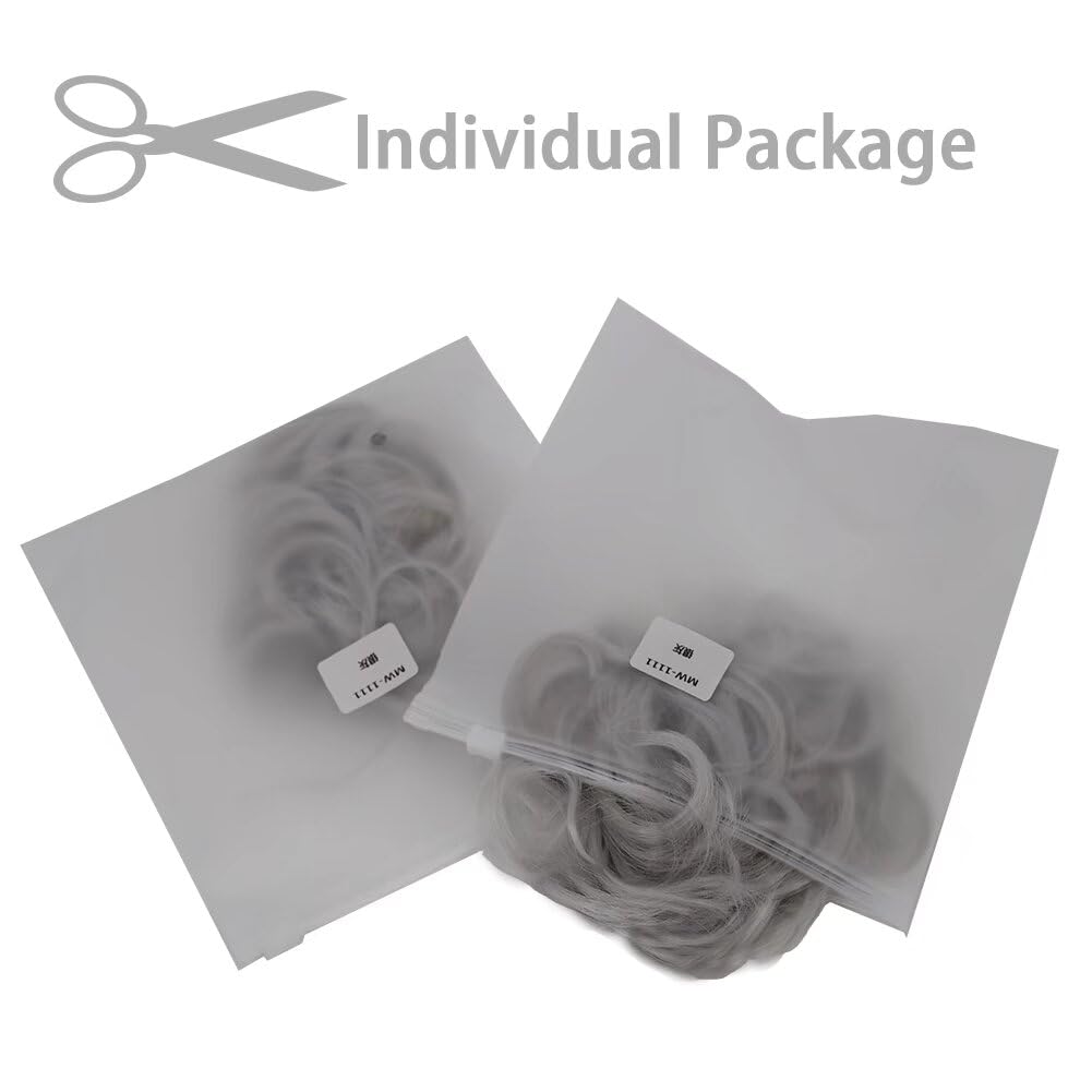 iLUU 2 Pieces Women 's Curly Messy Buns Hair Scrunchie Wigs Hair Extensions Silver Color Wavy Synthetic Updo Curly Hair Bun Exte