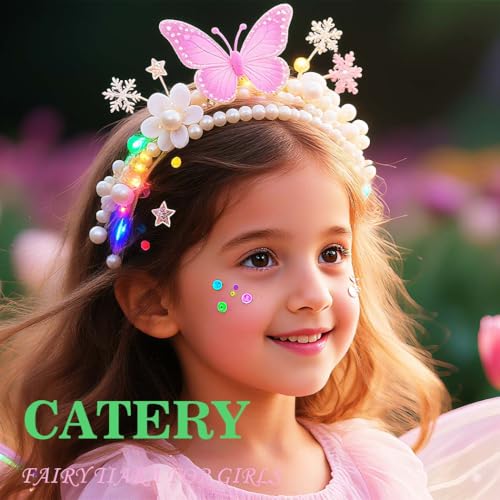 Catery Light Up Butterfly Tiara Flower Crown Fairy Princess Headband for Girls