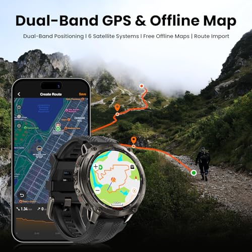 KOSPET Tank T4 Smart Watch for Men, Full Stainless Steel, 6 Satellite GPS & Offline Maps, 100M Waterproof 45m Freediving, ...
