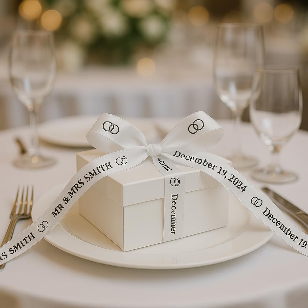 Personalized Wedding Ribbon - Customized with Your Name Dates or Text for Favors & Gifts Wrap or Invitations (5 yards)