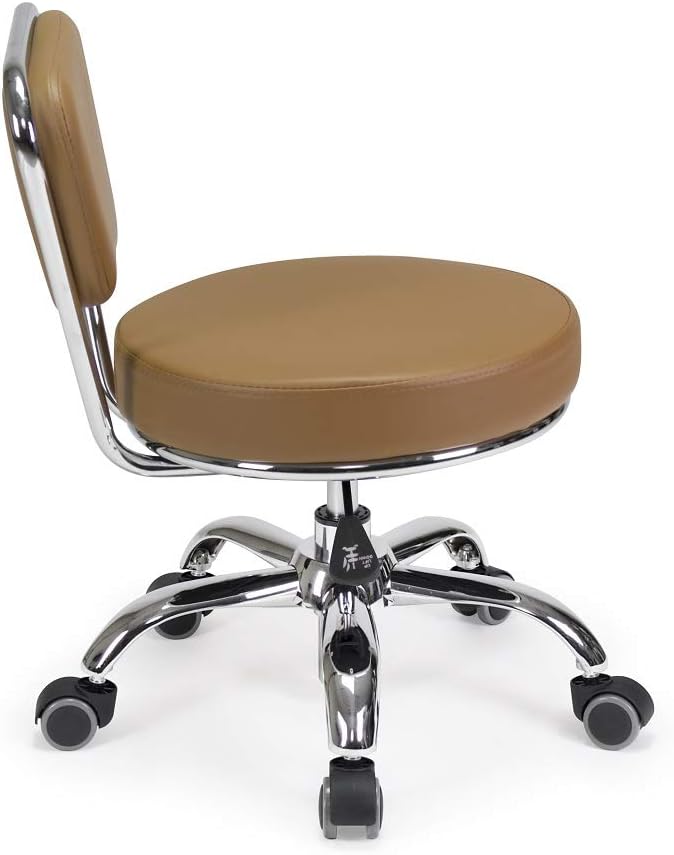 MAYAKOBA Dayton Rolling Bathroom Seat (Cappuccino) Pneumatic, Short Stool with Adjustable Height 13"-15", Perfect for Bathroom Tub Height, Paded Shower Bench with Back-Support