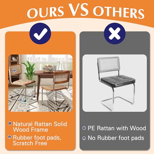 Alunaune Modern Mid Century Dining Chairs Set of 2, Upholstered Natural Rattan Kitchen Chairs Accent Chair, Armless Side C...