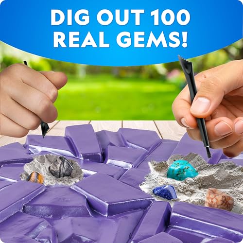 National Geographic Gigantic Gemstone Dig Kit – Excavate 100 Real Gems from a Giant Dig Brick, Gem Mining Kit for Kids, ST...