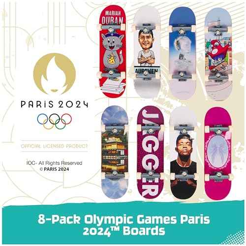Tech Deck, Competition Legends 8-Pack Fingerboards with Collectible Cards, Olympic Games Paris 2024, Customizable Mini Skateboards, Kids Toys for Ages 6 and up