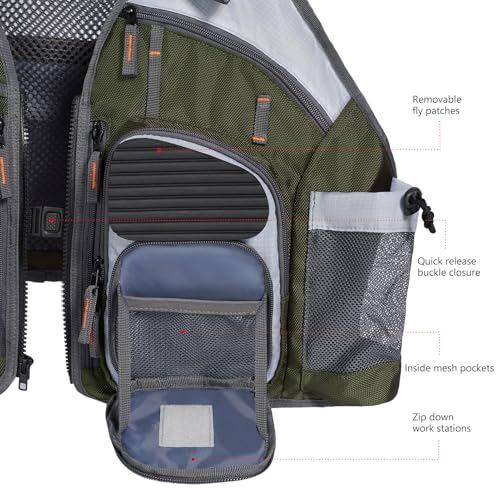 BASSDASH Strap Fishing Vest Adjustable for Men and Women, for Fly Bass Fishing and Outdoor Activities