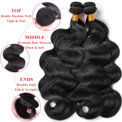16A Human Hair Bundles 12 14 16 18 Inch Body Wave Bundles Human Hair 400g Brazilian Virgin Body Wave 4 Pieces Deals Brazilian Quick Weave Extensions Wet and Wavy Extensions Natural Black