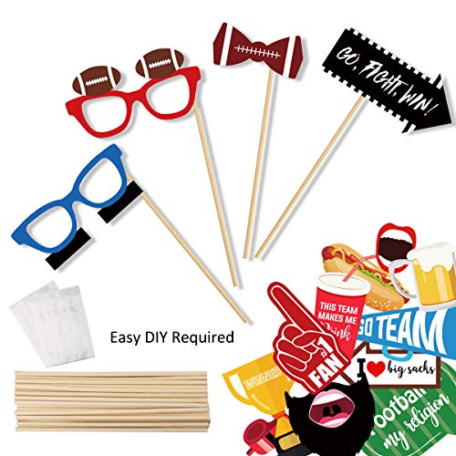 Football Photo Booth Props Kit, 26 Pieces Football Season Photobooth, Game Day Decoration Supplies Gift, Fun Photography P...