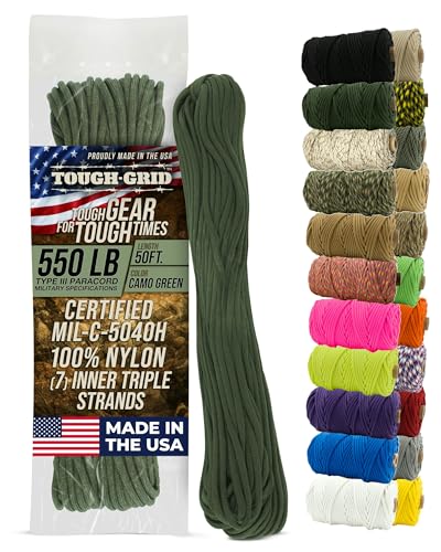 TOUGH-GRID 550 Paracord Rope Nylon Parachute Cord, Made in USA Survival Kit, Outdoor Adventures, Camping, Tactical Gear & ...