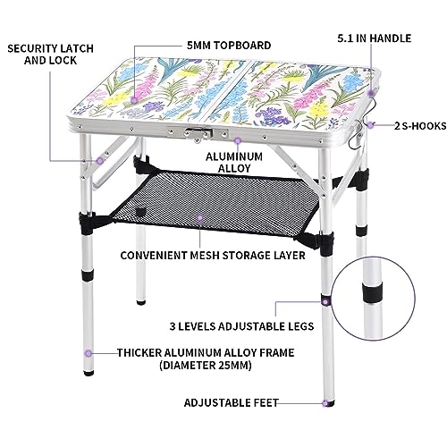Yriuat Folding Camping Table 2ft Portable Pinic Table Adjustable Height Small Card Table Aluminum Foldable Lightweight wit...