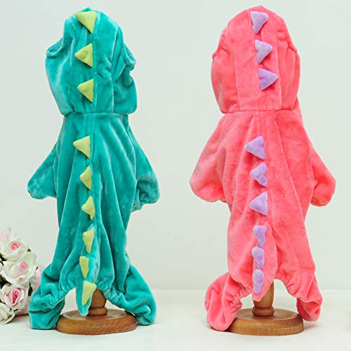NIULA Dinosaur Dog Halloween Costume Pet Dino Hoodie for Small & Medium Dogs Green (Green,M)