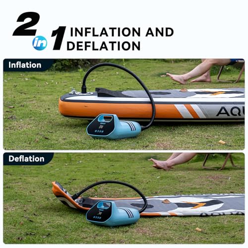 TOPUMP 20PSI Electric Paddle Board Pump TPS300 - High Pressure Rechargeable SUP Pump, Dual Stage Inflation & Deflation, Au...