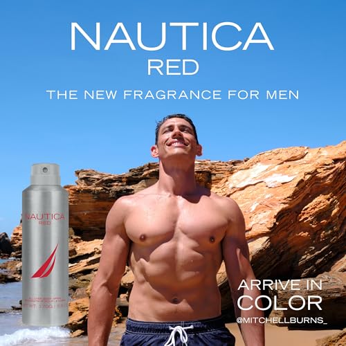 Nautica Color Red Deodorizing Body Spray for Men, Aromatic Fougere Fragrance, Notes of Black Pepper, Lavender and Rosemary, 6.0oz