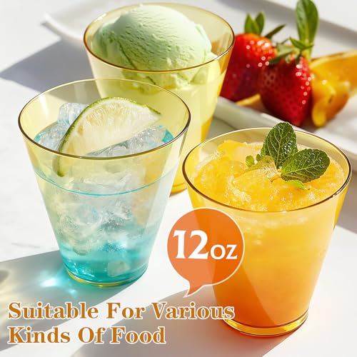 Glowserve 12 oz Plastic Cups Disposable Gold Clear Plastic Christmas Cups Cocktail Glasses 50 Pack Drinking Disposable Cup...