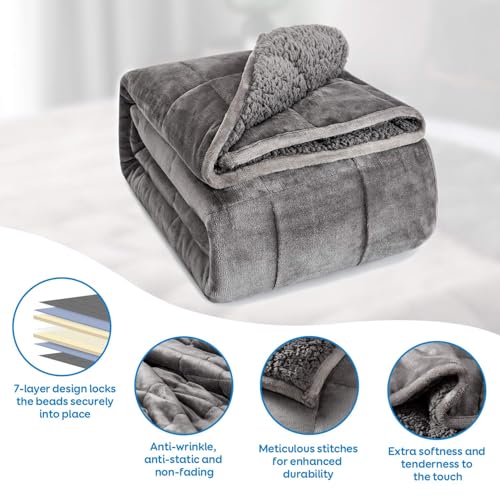 Cottonblue Weighted Blanket 15 lbs Queen Size 60x80 inches, Flannel Shaggy Sherpa Weighted Blanket for Adults Comfortable ...