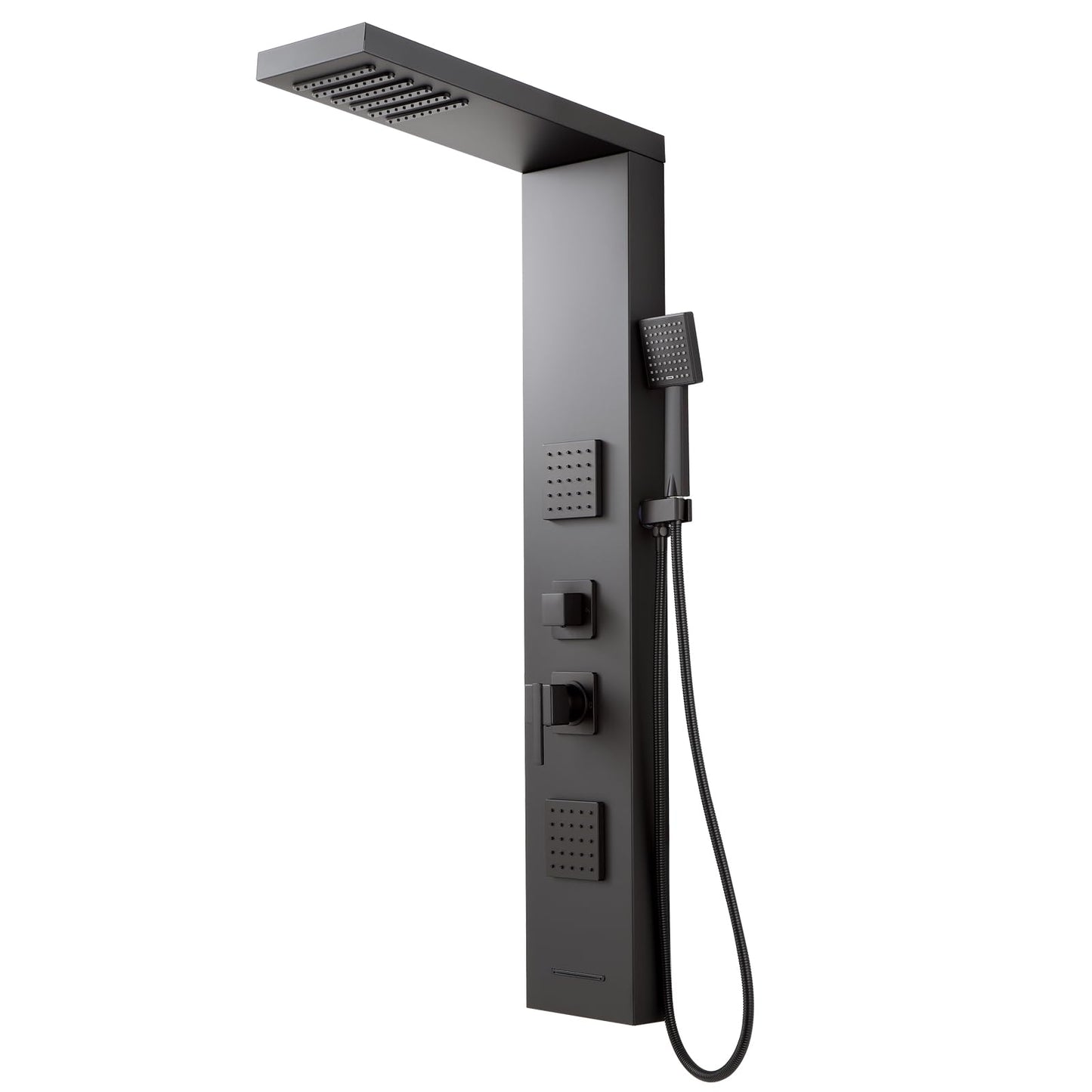 ROVOGO Shower Panel Tower System with High Pressure Shower Head, Body Jets, Handheld and Tub Spout, 46.5"H x 7.8"W Shower Column Stainless Steel with Mixer Valve, Black