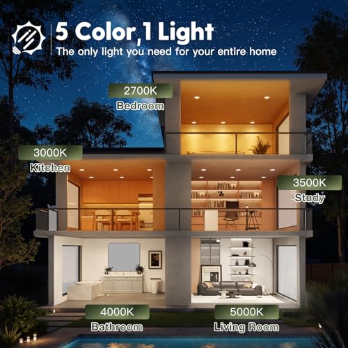 FREELICHT 24 Pack 6 Inch 5CCT Ultra-Thin LED Recessed Ceiling Light with Junction Box, 2700K/3000K/3500K/4000K/5000K Selec...